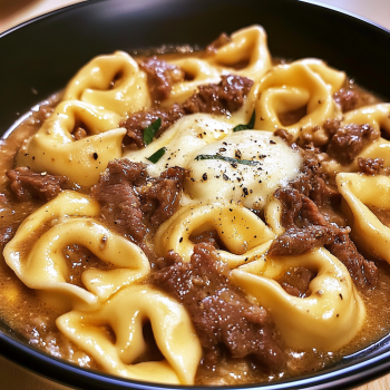 Cheesesteak Tortellini in Rich Provolone Sauce