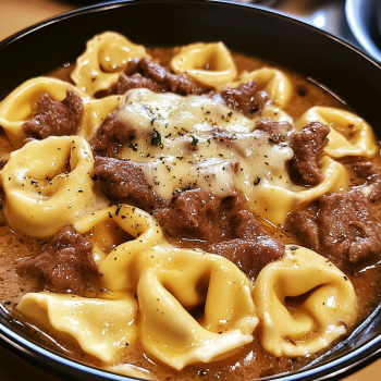 Cheesesteak Tortellini in Rich Provolone Sauce