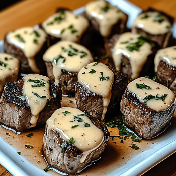 Garlic Herb Steak Bites with Creamy Parmesan Sauce