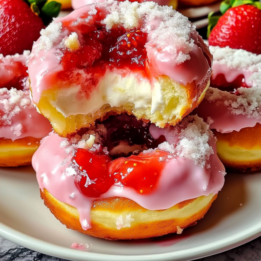 strawberry-cheesecake-stuffed-donuts