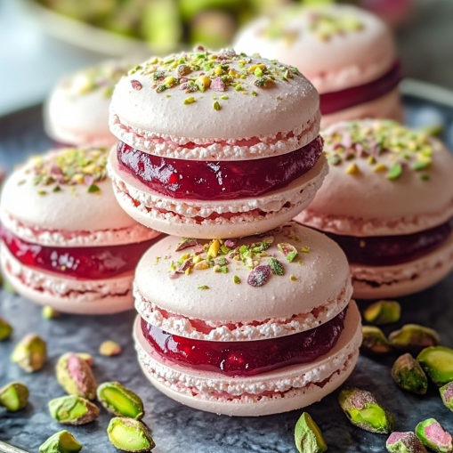 raspberry-pistachio-french-macarons