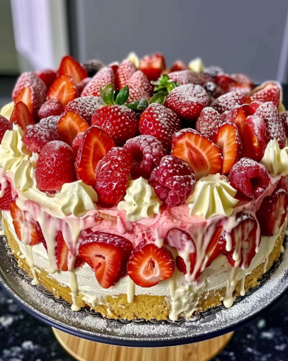 strawberries-and-cream-cheesecake-cake-recipe