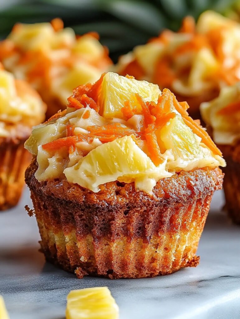 Get ready to indulge in these tropical Hawaiian Pineapple Carrot Muffins! Moist, flavorful, and perfect for any occasion! 🍍🥕🌴