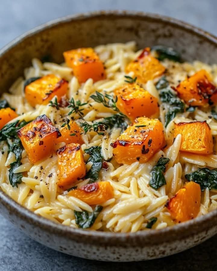 Creamy Orzo with Roasted Butternut Squash and Spinach – A Delicious and Easy 

